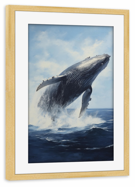 Poster mit Rahmen kiefer "Blauwal springt" artboxONE - Natur,Tiere - Tier,Kunst,Blauwal,Leinwand,Impressionistisch,Natur,Ozean,öl,Gemälde,Wal,Tierwelt