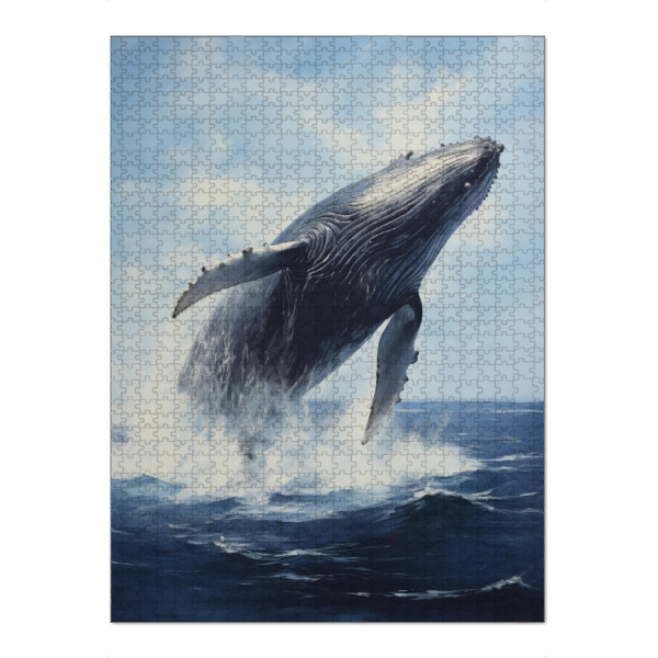 Puzzle Ravensburger "Blauwal springt" artboxONE - Natur,Tiere - Tier,Kunst,Blauwal,Leinwand,Impressionistisch,Natur,Ozean,öl,Gemälde,Wal,Tierwelt