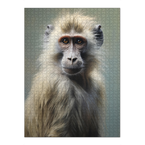 Puzzle Ravensburger "Pavian auf hellgrau" artboxONE - Natur,Tiere - Tier,Affe,Kunst,Pavian,Leinwand,Grau,Säugetier,Affe,öl,Gemälde,Porträt