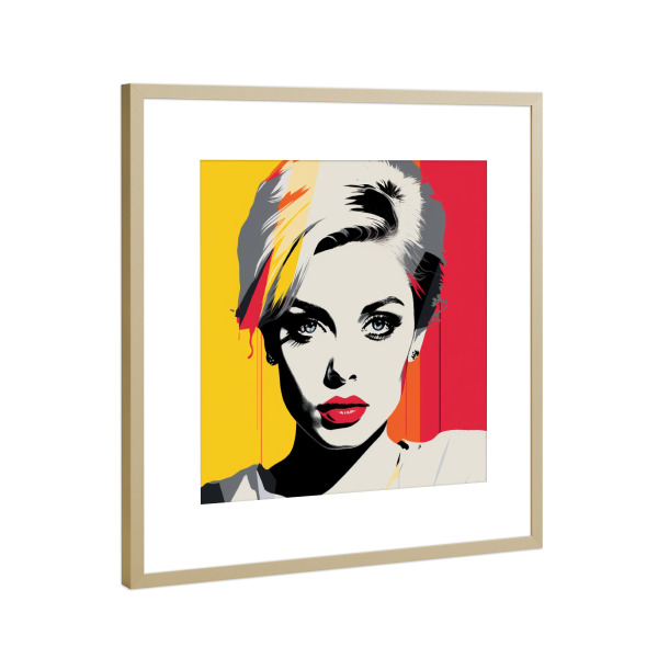 Poster mit Rahmen Gold "Into Fame" artboxONE - Fashion,Streetart,Buchstaben / F,Für Mama - Yellow,Woman,Popart,Portrait,Poptonicart,Art,Artist,Fame