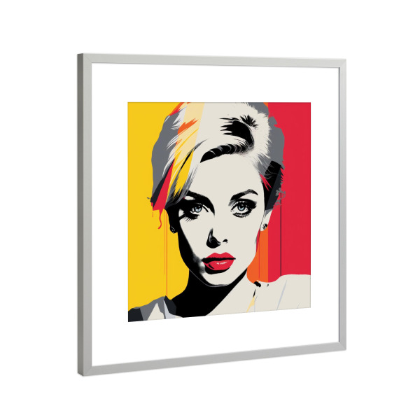 Poster mit Rahmen Silber "Into Fame" artboxONE - Fashion,Streetart,Buchstaben / F,Für Mama - Yellow,Woman,Popart,Portrait,Poptonicart,Art,Artist,Fame