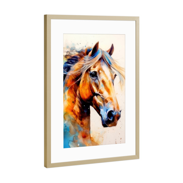 Poster mit Rahmen Gold "Pferd Aquarellkunst K" artboxONE - Tiere - Pferd,Pferde,Tier,Aquarell,Malerei,Pony