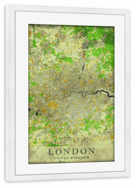 Poster mit Rahmen weiß "London Vintage City Map" artboxONE - Städte / London,Kartografie
