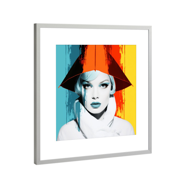 Poster mit Rahmen Silber "SCHNEEFLOCKEN FRAU ORANGE" artboxONE - Fashion,Buchstaben / S,Für Mama - Popart,Porträt,Frau,Schnee,Schneeflocken