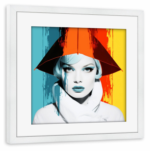 Poster mit Rahmen weiß "SCHNEEFLOCKEN FRAU ORANGE" artboxONE - Fashion,Buchstaben / S,Für Mama - Popart,Porträt,Frau,Schnee,Schneeflocken