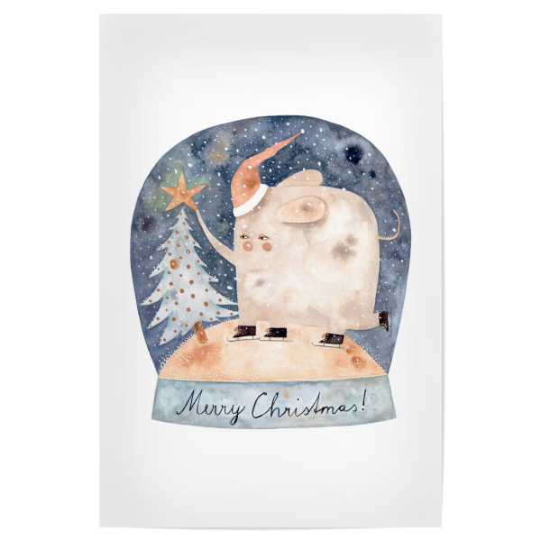 Poster 30x20 cm "Voglhuber - Schneekugel" artboxONE - Für Kinder,Tiere,Weihnachten - Weihnachten,Elefant,Tier,Kinderzimmer,Kindermotiv,Schneekugel