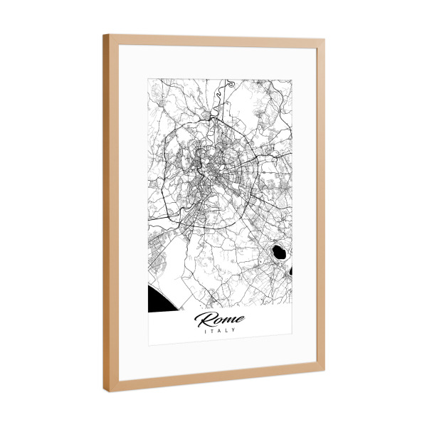 Poster mit Rahmen Kupfer "Rom City Map" artboxONE - Schwarzweiß,Städte / Rom,Kartografie