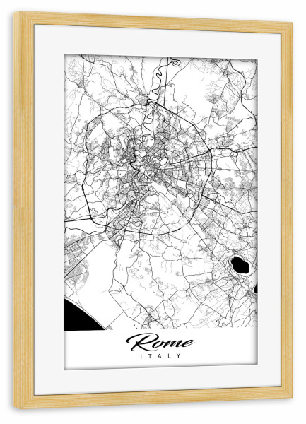 Poster mit Rahmen kiefer "Rom City Map" artboxONE - Schwarzweiß,Städte / Rom,Kartografie