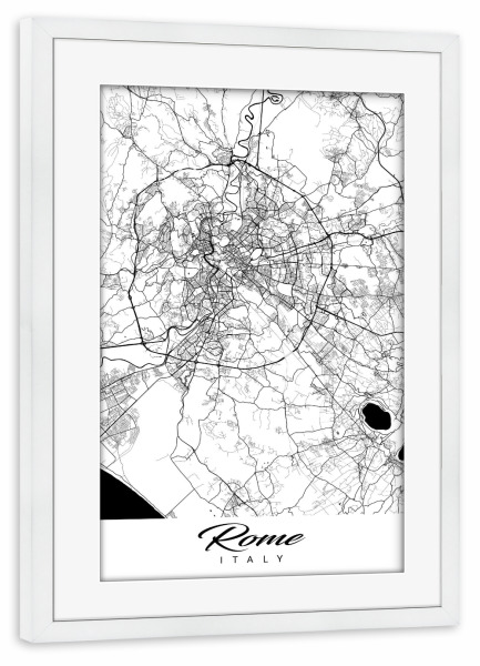 Poster mit Rahmen weiß "Rom City Map" artboxONE - Schwarzweiß,Städte / Rom,Kartografie