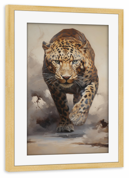Poster mit Rahmen kiefer "Leopardenmalerei" artboxONE - Natur,Tiere - Tier,Kunst,Leinwand,Katze,Impressionistisch,Leopard,Natur,öl,Gemälde,Tierwelt