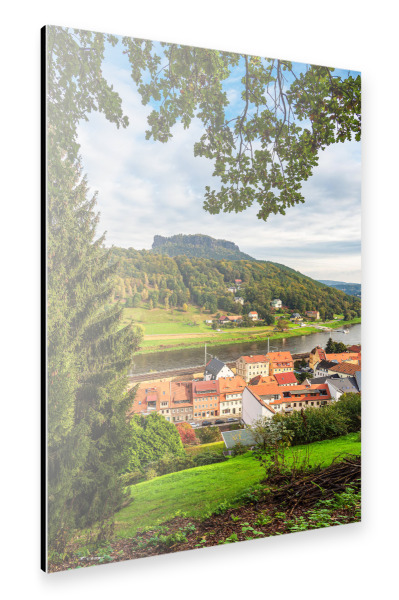 Alu-Dibond "Stadt, Fluss, Berg" 30x20 cm artboxONE