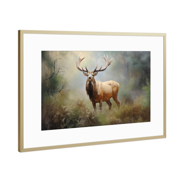 Poster mit Rahmen Gold "Hirsch mit großem Geweih" artboxONE - Natur,Tiere