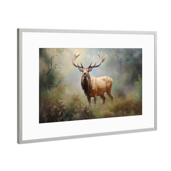 Poster mit Rahmen Silber "Hirsch mit großem Geweih" artboxONE - Natur,Tiere