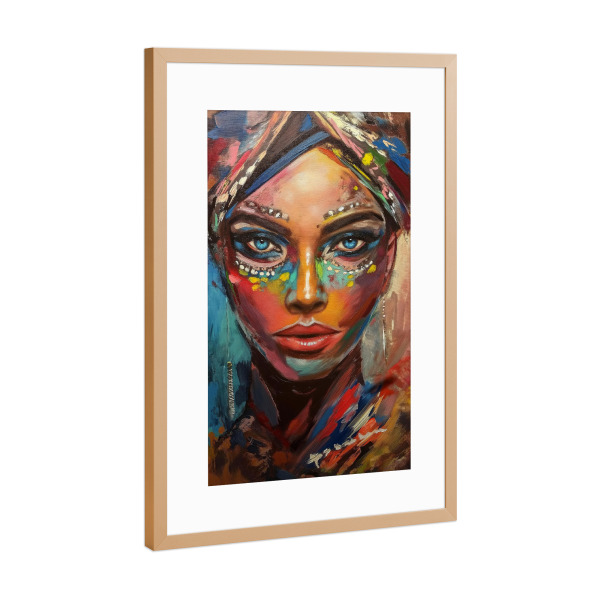 Poster mit Rahmen Kupfer "Bunte Wüstenfrau" artboxONE - Abstrakt,Menschen,Reise / Afrika