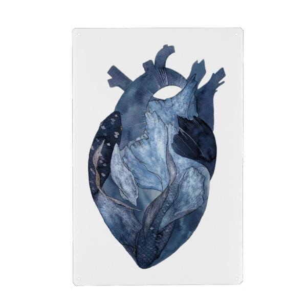Metall Poster "Blue heart for the sea" artboxONE - Natur,Tiere,Abstrakt,Reise / Strand und Meer,Unterwasser