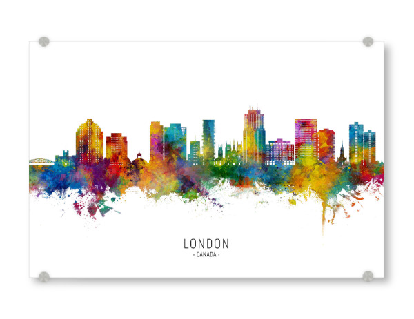 Acrylglasbild "London Kanada Skyline txt" artboxONE - Städte - London,Kanada,Ontario,Skyline,Stadtbild,Stadtbild,Aquarell,Malerei