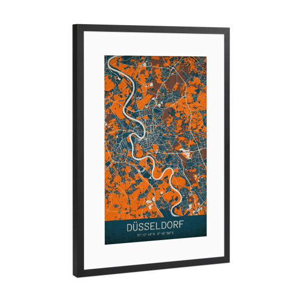 Poster mit Rahmen Schwarz (Metallic) "Düsseldorfer Vintage CityMap" artboxONE - Städte / Düsseldorf,Kartografie