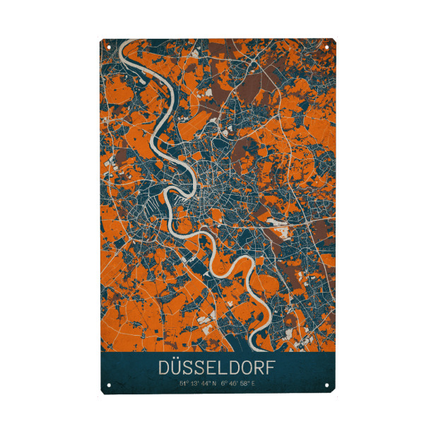 Metall Poster "Düsseldorfer Vintage CityMap" artboxONE - Städte / Düsseldorf,Kartografie