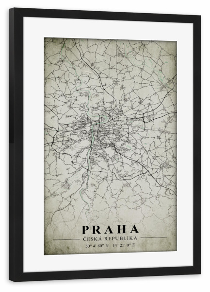Poster mit Rahmen schwarz "Prag Vintage CityMap" artboxONE - Städte / Prag,Kartografie