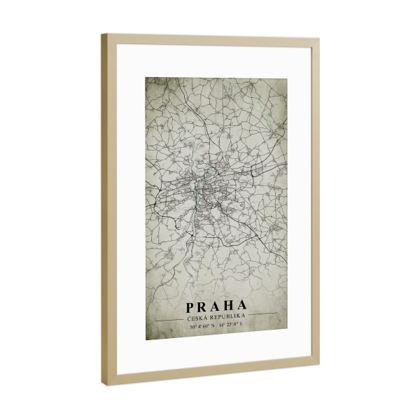Poster mit Rahmen Gold "Prag Vintage CityMap" artboxONE - Städte / Prag,Kartografie