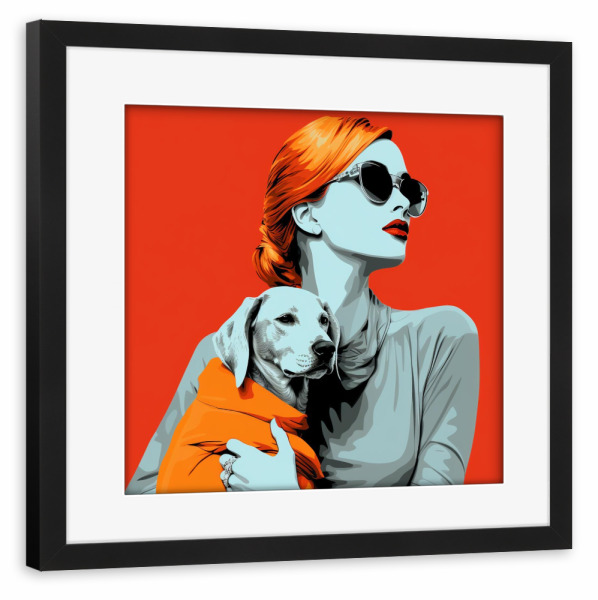 Poster mit Rahmen schwarz "HUNDELIEBHABER IN ORANGE" artboxONE - Tiere,Menschen,Fashion,Für Mama