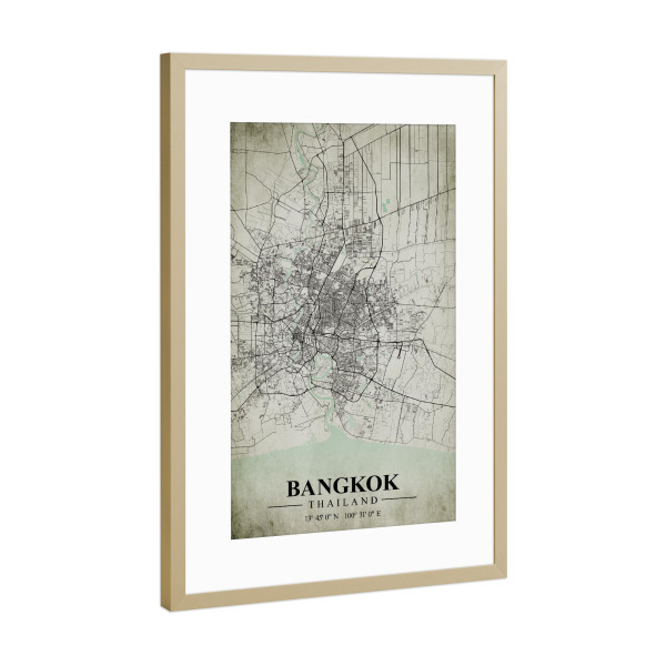Poster mit Rahmen Gold "Bangkok Vintage CityMap" artboxONE - Städte / Weitere,Kartografie