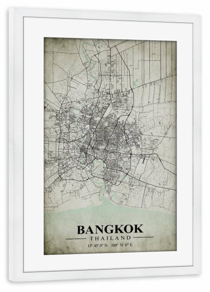 Poster mit Rahmen weiß "Bangkok Vintage CityMap" artboxONE - Städte / Weitere,Kartografie