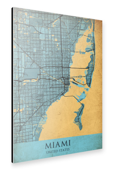 Alu-Dibond "Vintage Map Miami" 30x20 cm artboxONE