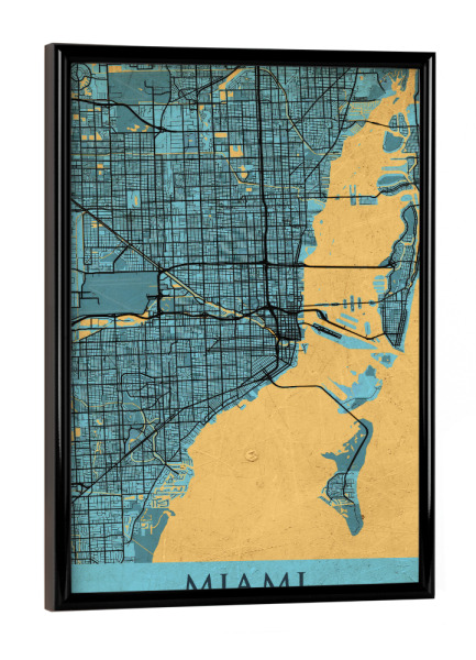 Poster mit schwarzem Rahmen "Vintage Map Miami" artboxONE - Städte / Weitere,Kartografie
