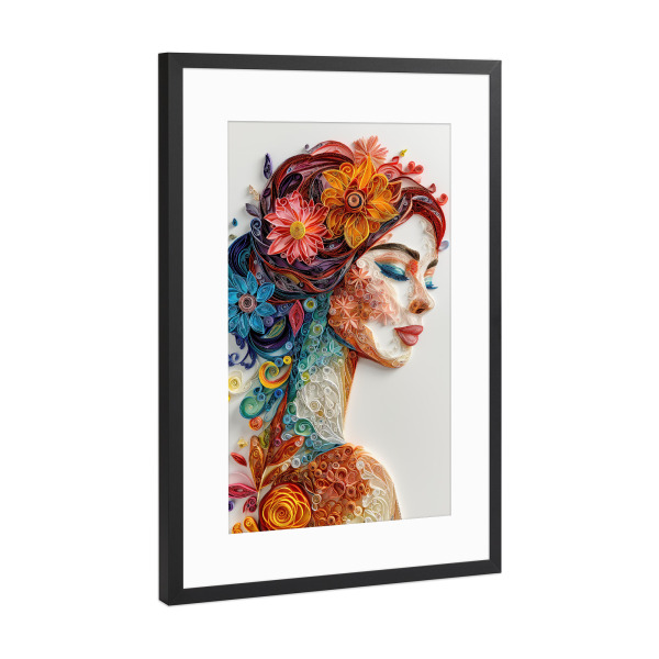 Poster mit Rahmen Schwarz (Metallic) "Papierquilling einer Frau" artboxONE - Abstrakt,Menschen