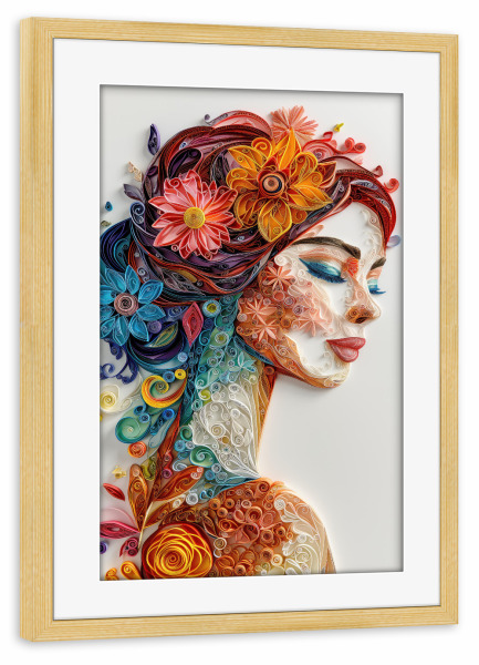 Poster mit Rahmen kiefer "Papierquilling einer Frau" artboxONE - Abstrakt,Menschen - Kunst,Bunt,Blumen,Japanisch,Origami,Papier,Papierquilling,Frau