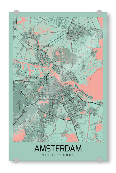 Acrylglasbild "Amsterdamer Stadt" artboxONE - Städte / Amsterdam,Kartografie