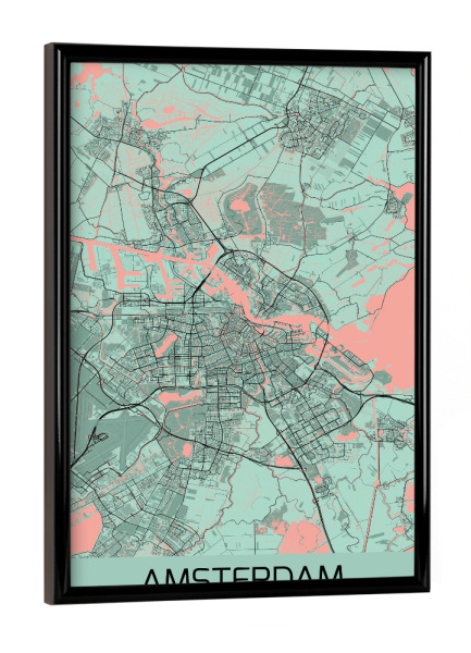 Poster mit schwarzem Rahmen "Amsterdamer Stadt" artboxONE - Städte / Amsterdam,Kartografie