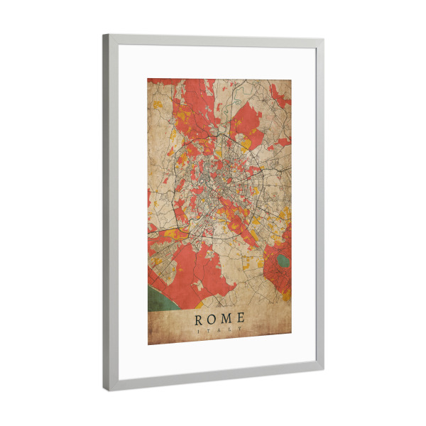 Poster mit Rahmen Silber "Roma Vintage Stadtplan" artboxONE - Städte / Rom,Kartografie