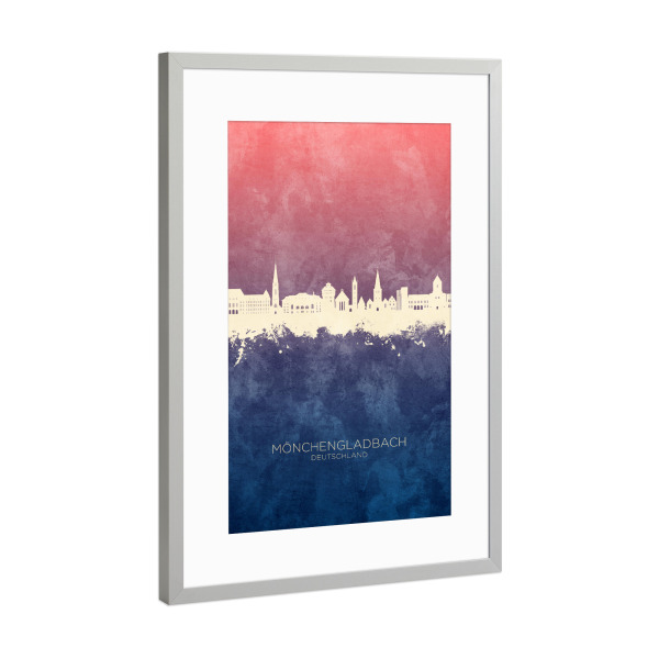 Poster mit Rahmen Silber "Mönchengladbach Skyline BlueRose" artboxONE - Städte