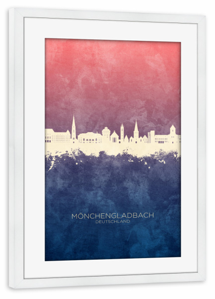Poster mit Rahmen weiß "Mönchengladbach Skyline BlueRose" artboxONE - Städte