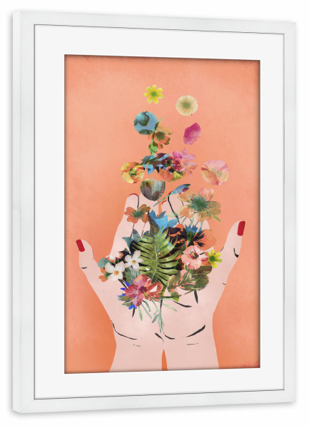Poster mit Rahmen weiß "Fridas Hands (Peach Version)" artboxONE - Abstrakt,Menschen,Für Mama