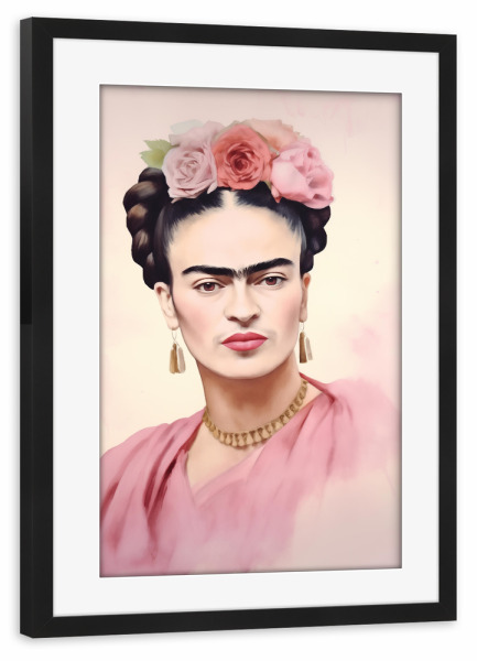 Poster mit Rahmen schwarz "Frida Pastell rosa" artboxONE - Floral,Abstrakt,Menschen