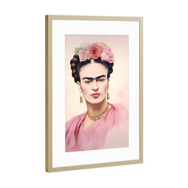 Poster mit Rahmen Gold "Frida Pastell rosa" artboxONE - Floral,Abstrakt,Menschen