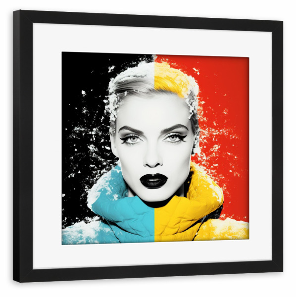 Poster mit Rahmen schwarz "SCHNEEFLOCKEN FRAU" artboxONE - Menschen,Fashion,Für Mama - Popart,Kunst,Künstlerisch,Schneeflocke,Schnee,Verschneit