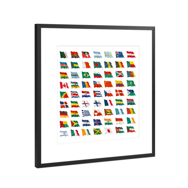 Poster mit Rahmen Schwarz (Metallic) "Flags" artboxONE - Reise,Reise / Länder - Flaggen,Fahnen,International,Flags,Welt,Länder,Länderflaggen,Weltweit
