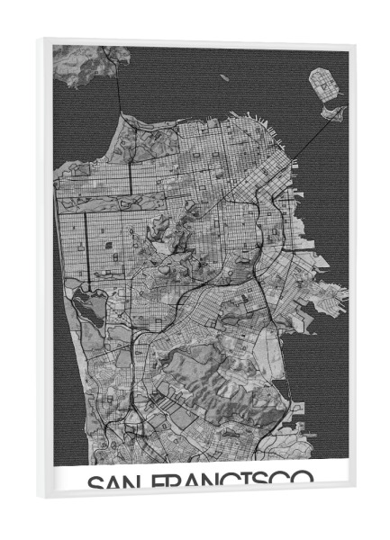 Poster mit weißem Rahmen "San Francisco Bleistift CityMap" artboxONE - Schwarzweiß,Städte / San Francisco,Kartografie