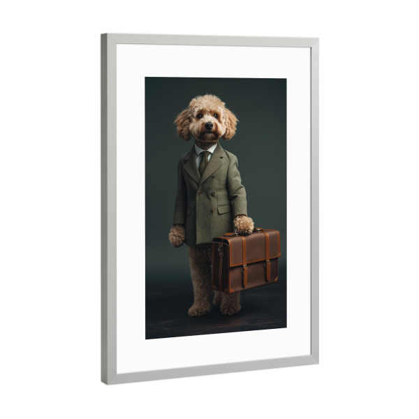 Poster mit Rahmen Silber "Verkäuferpudel" artboxONE - Tiere,Lustig