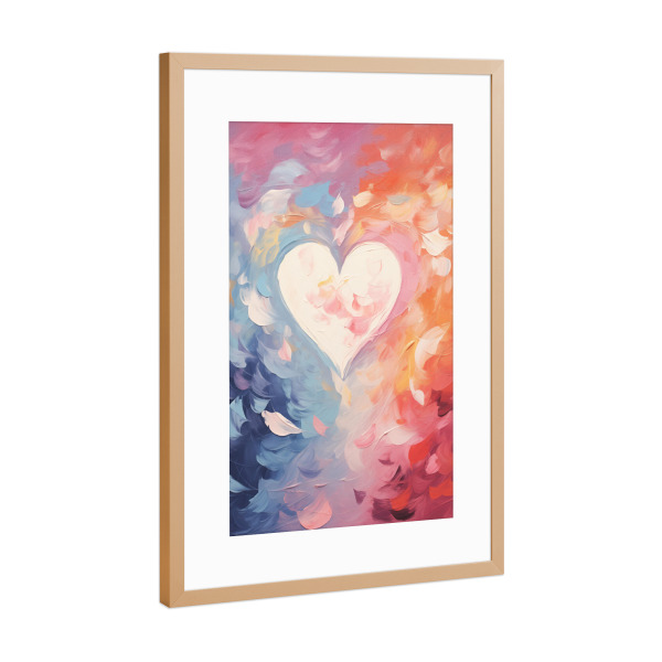 Poster mit Rahmen Kupfer "Leinwand mit buntem Herzen" artboxONE - Liebe