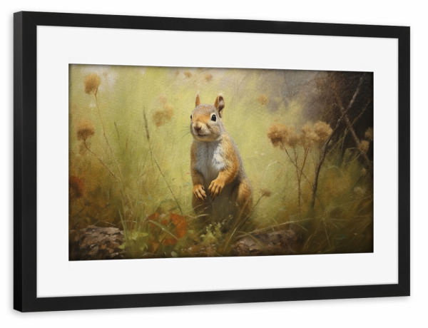 Poster mit Rahmen schwarz "Eichhörnchen auf einem Feld" artboxONE - Natur,Tiere