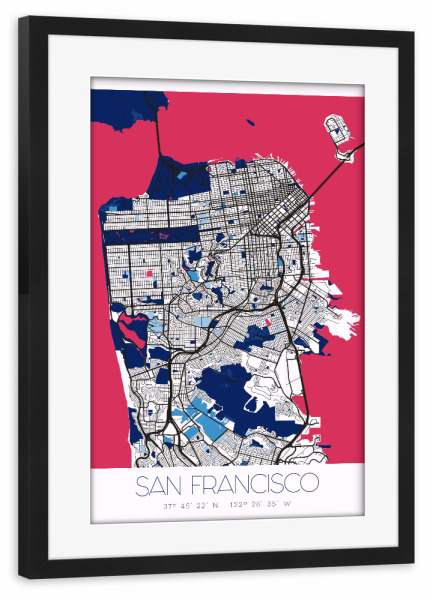 Poster mit Rahmen schwarz "Stadtplan San Francisco" artboxONE - Städte / San Francisco,Kartografie