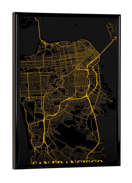 Poster mit schwarzem Rahmen "City San Francisco Map" artboxONE - Städte / San Francisco,Kartografie