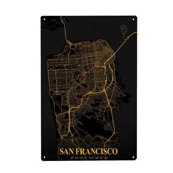 Holzbild "City San Francisco Map" artboxONE - Städte / San Francisco,Kartografie