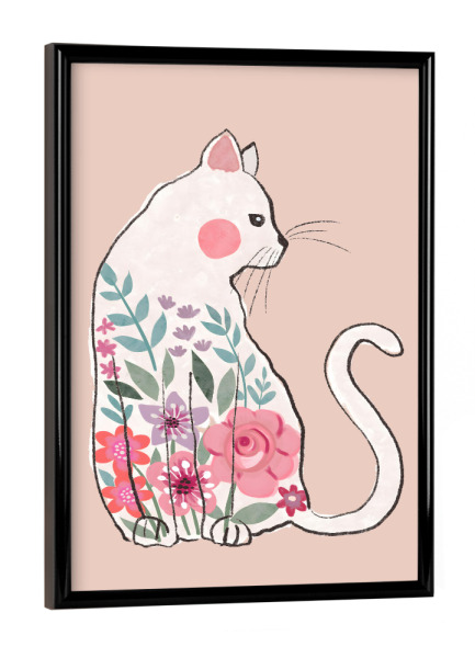 Poster mit schwarzem Rahmen "Bemalte Blumenkatze" artboxONE - Floral,Tiere - Katze,Katzenliebhaber,Blume,Blumen,Frühling,Malerei,Liebe,Zeichnung,Tier