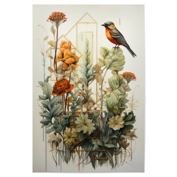 Poster 30x20 cm "Blumen Vogel Aquarell" artboxONE - Natur,Floral
